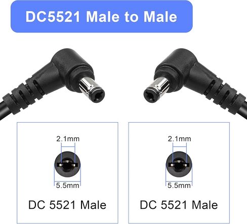 GINTOOYUN DC ذكر إلى ذكر كابل تمديد الطاقة 18AWG 90 درجة الزاوية اليمنى DC 5.5 مم × 2.1 مم سلك محول الطاقة ذكر لشريط Lihgt، CCTV، السيارة، الشاشات، إلخ (قطعتان) (2 متر) in Saudi Arabia