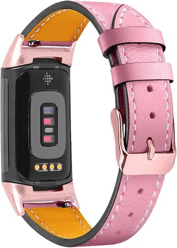 Leather Bands Compatible with Fitbit Charge 6/Charge 5, Replacement Genuine Leather Straps for Women Men in Kuwait