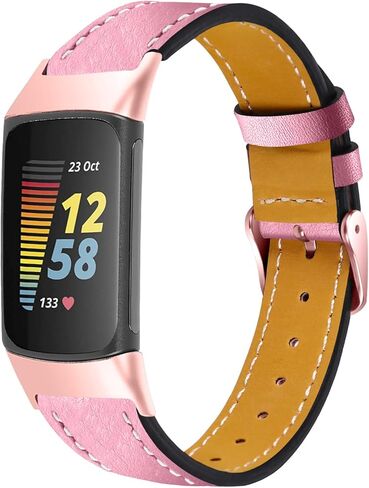 Leather Bands Compatible with Fitbit Charge 6/Charge 5, Replacement Genuine Leather Straps for Women Men in Kuwait