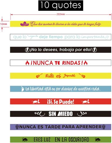 1step2dream 20-Pack Spanish Motivational Rubber Wristbands | 12x202mm Silicone Bracelets with Inspirational Quotes | Teacher Rewards for Classroom in Kuwait