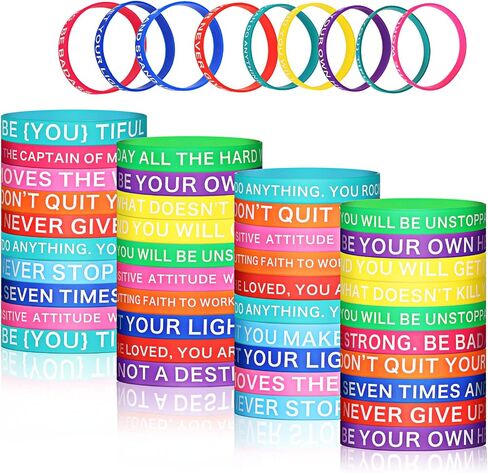 60 Pieces Inspirational Rubber Bracelet Motivational Quote Silicone Bracelets 20 Styles Black Stretch Wristbands for Men Women Teens (Bright Colors) in Saudi Arabia