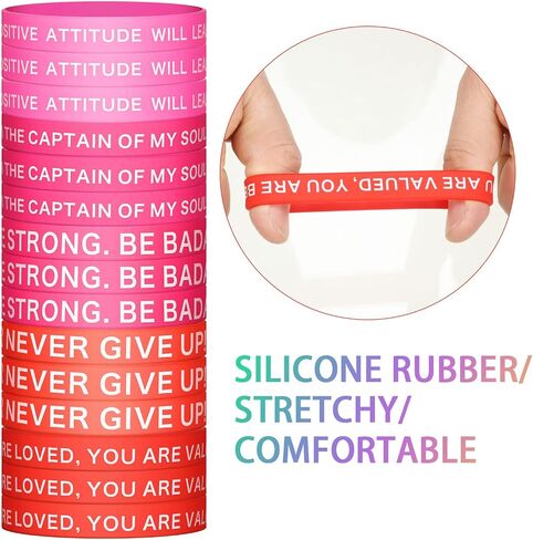 60 Pieces Inspirational Rubber Bracelet Motivational Quote Silicone Bracelets 20 Styles Black Stretch Wristbands for Men Women Teens (Bright Colors) in Saudi Arabia