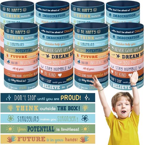 60 Pcs Motivational Silicone Bracelets Motivational Quote Rubber Wristbands Inspirational Silicone Wristband for Kids Children Teens Women Men School Home Office Party Favor Gifts in Saudi Arabia