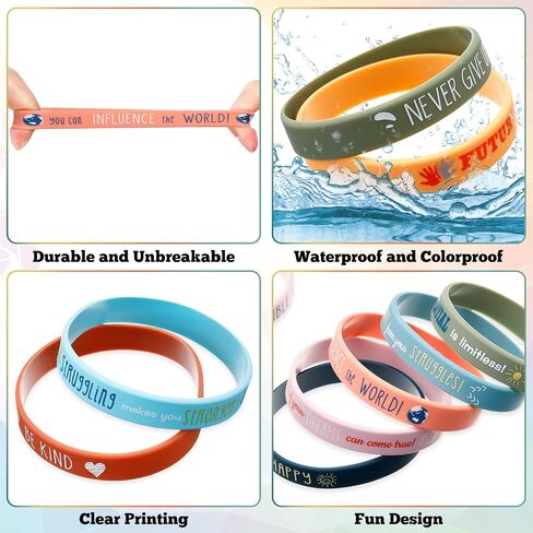 60 Pcs Motivational Silicone Bracelets Motivational Quote Rubber Wristbands Inspirational Silicone Wristband for Kids Children Teens Women Men School Home Office Party Favor Gifts in Saudi Arabia