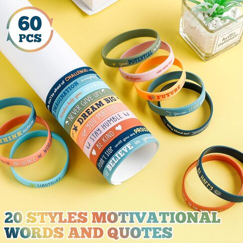 60 Pcs Motivational Silicone Bracelets Motivational Quote Rubber Wristbands Inspirational Silicone Wristband for Kids Children Teens Women Men School Home Office Party Favor Gifts in Saudi Arabia