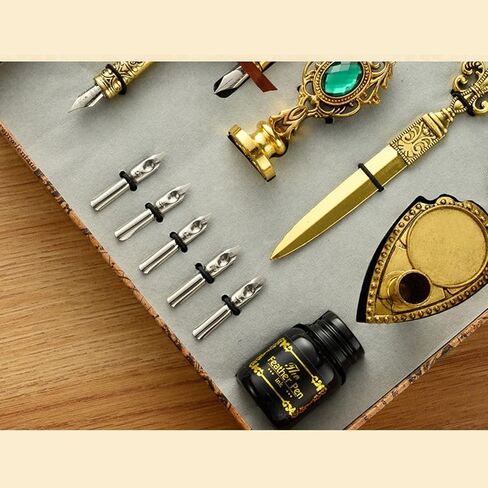 مجموعة أقلام وحبر من فولك روز، مجموعة أقلام ريشة الخط مع قلم غمس، 5 سن قابلة للاستبدال، حبر، ختم ختم الشمع، 3 عصا ختم الشمع، شمع الشاي، أداة فتح المغلف، هدية لكتابة الرسم in Kuwait