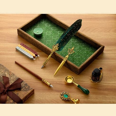 مجموعة أقلام وحبر من فولك روز، مجموعة أقلام ريشة الخط مع قلم غمس، 5 سن قابلة للاستبدال، حبر، ختم ختم الشمع، 3 عصا ختم الشمع، شمع الشاي، أداة فتح المغلف، هدية لكتابة الرسم in Kuwait