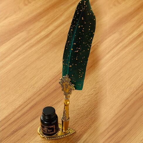 مجموعة أقلام وحبر من فولك روز، مجموعة أقلام ريشة الخط مع قلم غمس، 5 سن قابلة للاستبدال، حبر، ختم ختم الشمع، 3 عصا ختم الشمع، شمع الشاي، أداة فتح المغلف، هدية لكتابة الرسم in Kuwait