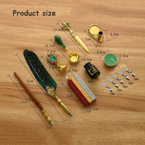 مجموعة أقلام وحبر من فولك روز، مجموعة أقلام ريشة الخط مع قلم غمس، 5 سن قابلة للاستبدال، حبر، ختم ختم الشمع، 3 عصا ختم الشمع، شمع الشاي، أداة فتح المغلف، هدية لكتابة الرسم in Kuwait