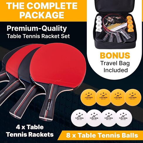 مجموعة Ping Pong Paddles مكونة من 4 - مضارب تنس طاولة عالية الجودة مع 8 كرات - حقيبة تخزين محمولة إضافية - حزمة أداء احترافي لأربعة لاعبين - أفضل اختيار لأفضل الألعاب الداخلية والخارجية in Saudi Arabia