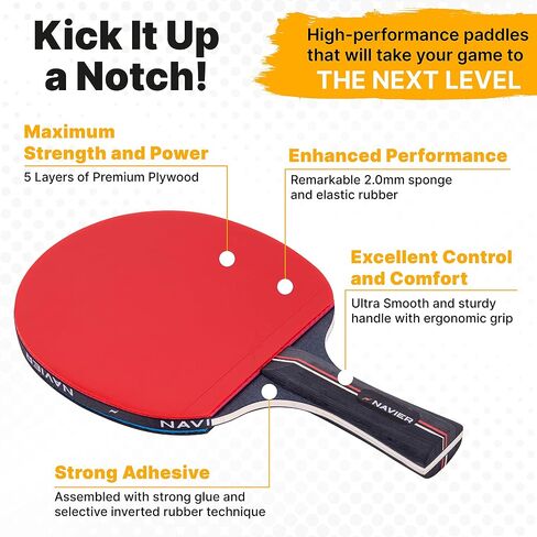 مجموعة Ping Pong Paddles مكونة من 4 - مضارب تنس طاولة عالية الجودة مع 8 كرات - حقيبة تخزين محمولة إضافية - حزمة أداء احترافي لأربعة لاعبين - أفضل اختيار لأفضل الألعاب الداخلية والخارجية in Saudi Arabia