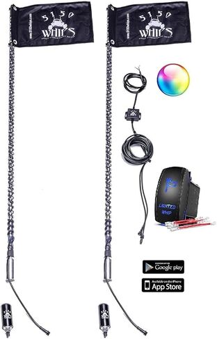 5150 سوط 187 نمط سياط متغير اللون LED يتم التحكم فيه عن طريق البلوتوث - انتقل إلى الموسيقى/الصوت - ساطع للغاية. مجنون قوي مع مفتاح الروك (زوج 2 قدم) in Kuwait