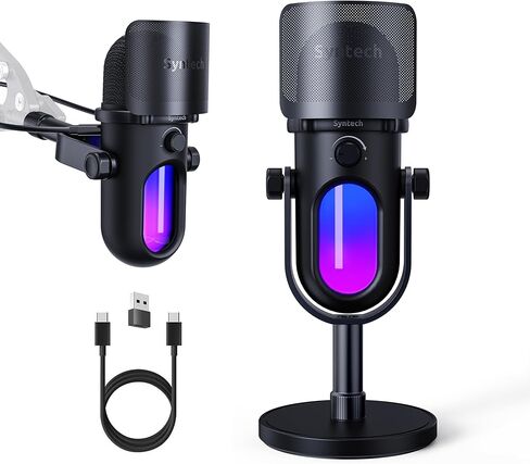 ميكروفون ألعاب Syntech للكمبيوتر الشخصي، ميكروفون USB للبث، البودكاست، التسجيل، ميكروفون مكثف مع أضواء RGB، لمسة كتم الصوت، مقبض الكسب، مقبس سماعة الرأس، مرشح البوب، حامل لجهاز Mac/ PS4/ PS5-GlowMic in Kuwait