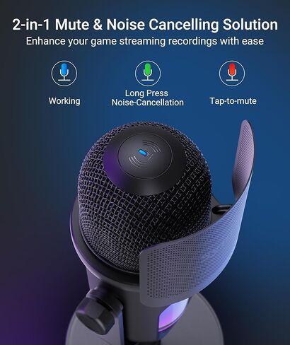 ميكروفون ألعاب Syntech للكمبيوتر الشخصي، ميكروفون USB للبث، البودكاست، التسجيل، ميكروفون مكثف مع أضواء RGB، لمسة كتم الصوت، مقبض الكسب، مقبس سماعة الرأس، مرشح البوب، حامل لجهاز Mac/ PS4/ PS5-GlowMic in Kuwait