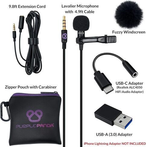 ميكروفون USB Lavalier للكمبيوتر الشخصي مع محول USB C وUSB A - متوافق مع أجهزة MacBook، والكمبيوتر المحمول، وiMac، وسطح المكتب - مشبك التوصيل والتشغيل على ميكروفون Lav مع سلك تمديد بطول 9.8 قدم in Kuwait