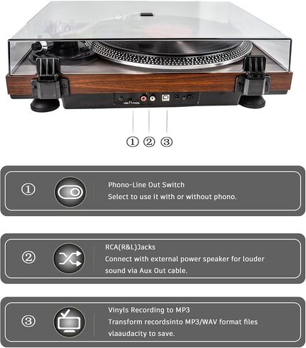 Record Player Vintage Turntable for Vinyl Records,Belt-Driven Turntable,Pre Ampufier,33 Or 45 RPM,RCA Line Lp Vinyl Players for Sound,Aluminium Platter,Walnut in Saudi Arabia