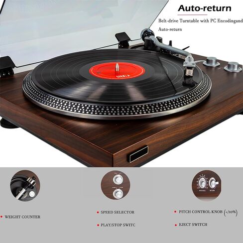 Record Player Vintage Turntable for Vinyl Records,Belt-Driven Turntable,Pre Ampufier,33 Or 45 RPM,RCA Line Lp Vinyl Players for Sound,Aluminium Platter,Walnut in Saudi Arabia