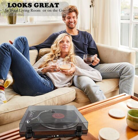 Record Player Vintage Turntable for Vinyl Records,Belt-Driven Turntable,Pre Ampufier,33 Or 45 RPM,RCA Line Lp Vinyl Players for Sound,Aluminium Platter,Walnut in Saudi Arabia