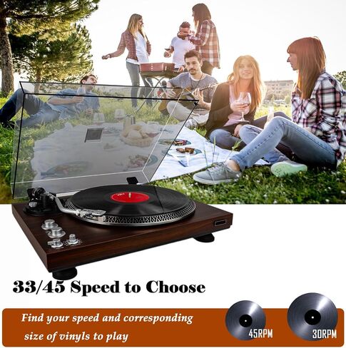 Record Player Vintage Turntable for Vinyl Records,Belt-Driven Turntable,Pre Ampufier,33 Or 45 RPM,RCA Line Lp Vinyl Players for Sound,Aluminium Platter,Walnut in Saudi Arabia