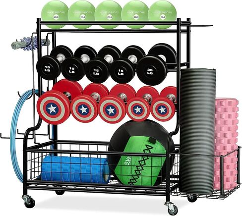Dumbbell Rack, Weight Rack for Dumbbells, Rack weight equipment storage rack Dumbbell equipment,All in One Workout Storage with Wheels and Hooks,Yoga Mat Storage Rack in Saudi Arabia