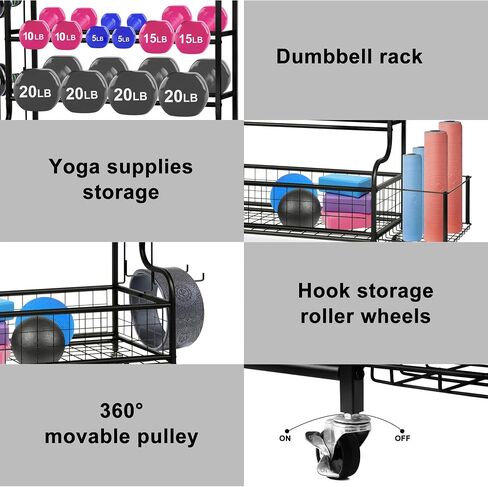 Dumbbell Rack, Weight Rack for Dumbbells, Rack weight equipment storage rack Dumbbell equipment,All in One Workout Storage with Wheels and Hooks,Yoga Mat Storage Rack in Saudi Arabia