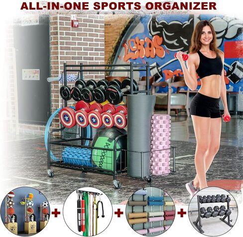 Dumbbell Rack, Weight Rack for Dumbbells, Rack weight equipment storage rack Dumbbell equipment,All in One Workout Storage with Wheels and Hooks,Yoga Mat Storage Rack in Saudi Arabia