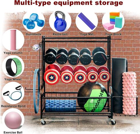 Dumbbell Rack, Weight Rack for Dumbbells, Rack weight equipment storage rack Dumbbell equipment,All in One Workout Storage with Wheels and Hooks,Yoga Mat Storage Rack in Saudi Arabia