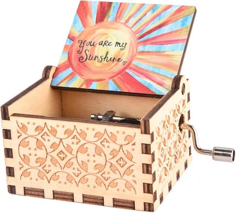 You are My Sunshine Music Boxes, Wooden Hand Crank Laser Engraved Vintage Unique Musical Box for Birthday, Christmas, Valentines Day, Mother's Day, Anniversary, Wedding in Kuwait