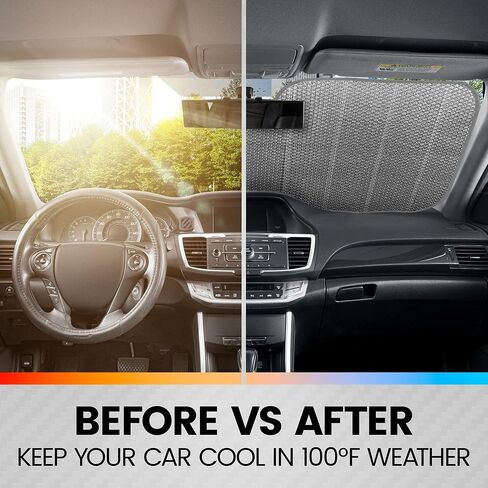 Motor Trend Windshield Sunshade for Car Truck & SUV, Black - Folding Car Sun Shade for Front Window, Auto Sun Visor Heat Protection, Car Sunscreen Blocks UV Rays and Keeps Vehicle Cool (58 x 24 Inch) in Saudi Arabia
