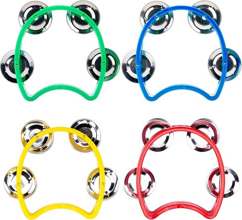 مجموعة من 4 دفوف موسيقية بلاستيكية من موتسو، مجموعة من الدف للتسجيل المزدوج من سبيكة معدنية، نصف زهرة مقطوعة مع 4 أجراس ألعاب تعليمية مريحة، متعددة الألوان in Kuwait