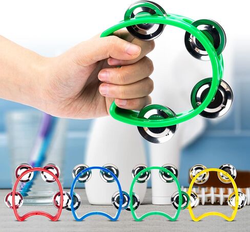 مجموعة من 4 دفوف موسيقية بلاستيكية من موتسو، مجموعة من الدف للتسجيل المزدوج من سبيكة معدنية، نصف زهرة مقطوعة مع 4 أجراس ألعاب تعليمية مريحة، متعددة الألوان in Kuwait