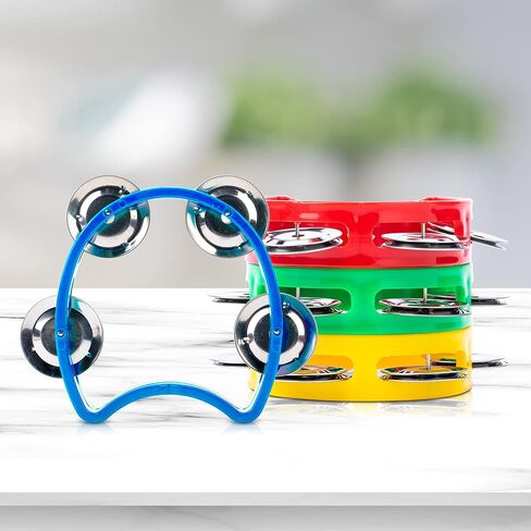 مجموعة من 4 دفوف موسيقية بلاستيكية من موتسو، مجموعة من الدف للتسجيل المزدوج من سبيكة معدنية، نصف زهرة مقطوعة مع 4 أجراس ألعاب تعليمية مريحة، متعددة الألوان in Kuwait