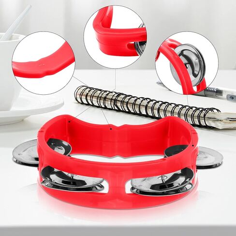 مجموعة من 4 دفوف موسيقية بلاستيكية من موتسو، مجموعة من الدف للتسجيل المزدوج من سبيكة معدنية، نصف زهرة مقطوعة مع 4 أجراس ألعاب تعليمية مريحة، متعددة الألوان in Kuwait