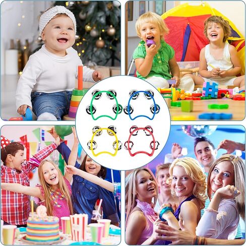 مجموعة من 4 دفوف موسيقية بلاستيكية من موتسو، مجموعة من الدف للتسجيل المزدوج من سبيكة معدنية، نصف زهرة مقطوعة مع 4 أجراس ألعاب تعليمية مريحة، متعددة الألوان in Kuwait