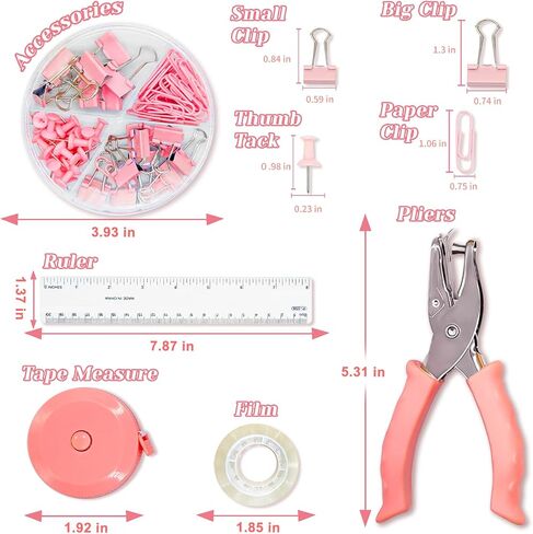 14PCS Pink Office Supplies, Pink Desk Accessories, Stapler & Tape Dispenser Kit for Women with Stapler, Tape Dispenser, Staple Remover, Staples, Clips, Scissor and Tabs for Students【Upgraded】 in Saudi Arabia
