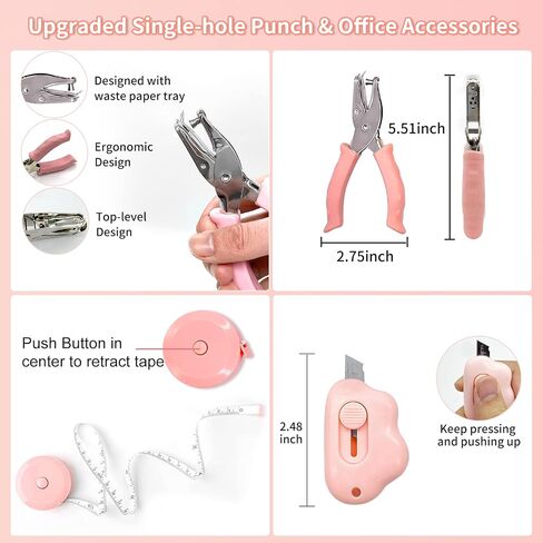 14PCS Pink Office Supplies, Pink Desk Accessories, Stapler & Tape Dispenser Kit for Women with Stapler, Tape Dispenser, Staple Remover, Staples, Clips, Scissor and Tabs for Students【Upgraded】 in Saudi Arabia