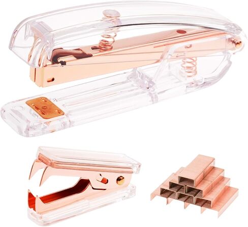 Rose Gold Acrylic Desktop Stapler Staple Remover with 1000pcs Rosegold Staples for Home School Office Stationery Desk Supplies Accessory Kit in Saudi Arabia