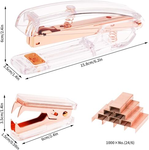 Rose Gold Acrylic Desktop Stapler Staple Remover with 1000pcs Rosegold Staples for Home School Office Stationery Desk Supplies Accessory Kit in Saudi Arabia