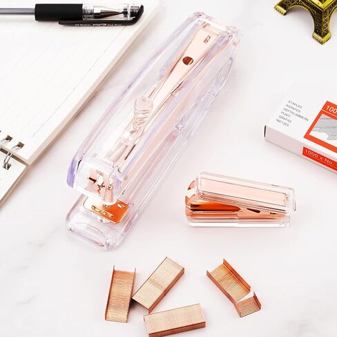 Rose Gold Acrylic Desktop Stapler Staple Remover with 1000pcs Rosegold Staples for Home School Office Stationery Desk Supplies Accessory Kit in Saudi Arabia