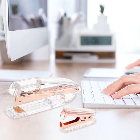 Rose Gold Acrylic Desktop Stapler Staple Remover with 1000pcs Rosegold Staples for Home School Office Stationery Desk Supplies Accessory Kit in Saudi Arabia