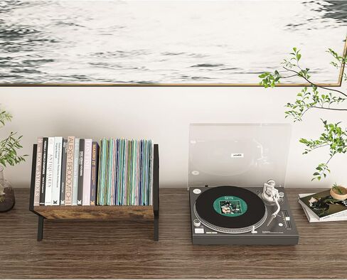 حامل تخزين تسجيلات الفينيل من Giikin، يحمل ما يصل إلى 90-110 LPs، حامل منظم تسجيلات الفينيل المعدني والخشبي، بسيط/وظيفي/سهل التجميع، رف فينيل للملفات/الكتب/المجلة/رف التسجيل in Kuwait