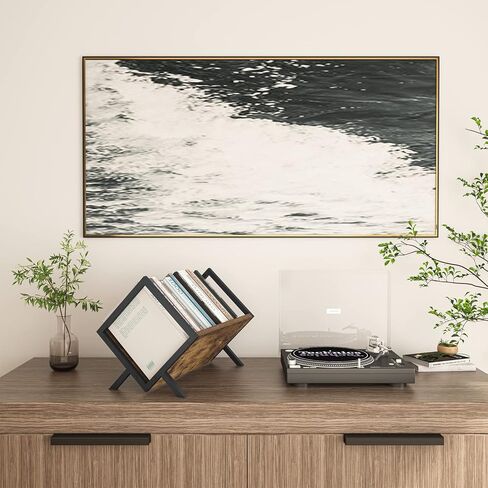 حامل تخزين تسجيلات الفينيل من Giikin، يحمل ما يصل إلى 90-110 LPs، حامل منظم تسجيلات الفينيل المعدني والخشبي، بسيط/وظيفي/سهل التجميع، رف فينيل للملفات/الكتب/المجلة/رف التسجيل in Kuwait