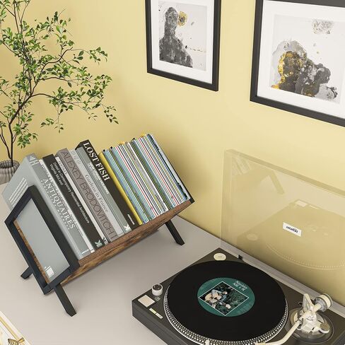 حامل تخزين تسجيلات الفينيل من Giikin، يحمل ما يصل إلى 90-110 LPs، حامل منظم تسجيلات الفينيل المعدني والخشبي، بسيط/وظيفي/سهل التجميع، رف فينيل للملفات/الكتب/المجلة/رف التسجيل in Kuwait
