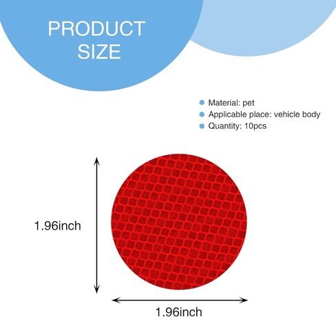 10 PCS Car Reflector with Adhesive, 1.9In Round Waterproof Weatherproof PET Vehicle Stickers, Universal High Visibility Automotive Reflective Stickers for Truck RV SUV Car Boat (Red) in Saudi Arabia