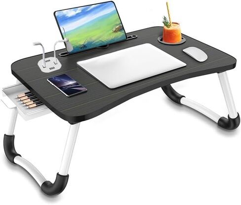 Laptop Table Foldable Lap Desk with 4 USB Charging Ports, Bed Table Tray, Portable Vertical Desk Writing Stand Reading Stand for Bed/Sofa/Work, Reading in Saudi Arabia
