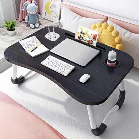 Laptop Table Foldable Lap Desk with 4 USB Charging Ports, Bed Table Tray, Portable Vertical Desk Writing Stand Reading Stand for Bed/Sofa/Work, Reading in Saudi Arabia