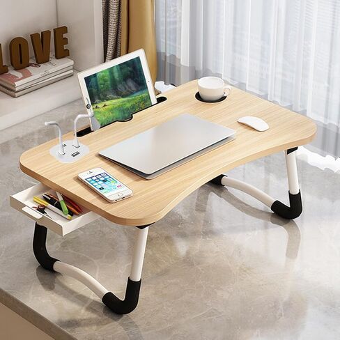 Laptop Table Foldable Lap Desk with 4 USB Charging Ports, Bed Table Tray, Portable Vertical Desk Writing Stand Reading Stand for Bed/Sofa/Work, Reading in Saudi Arabia