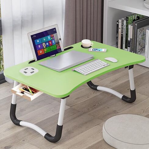 Laptop Table Foldable Lap Desk with 4 USB Charging Ports, Bed Table Tray, Portable Vertical Desk Writing Stand Reading Stand for Bed/Sofa/Work, Reading in Saudi Arabia