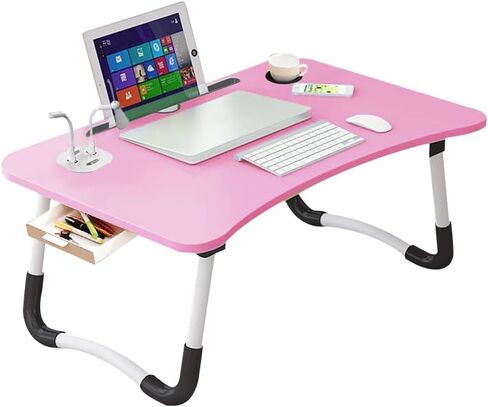 Laptop Table Foldable Lap Desk with 4 USB Charging Ports, Bed Table Tray, Portable Vertical Desk Writing Stand Reading Stand for Bed/Sofa/Work, Reading in Saudi Arabia