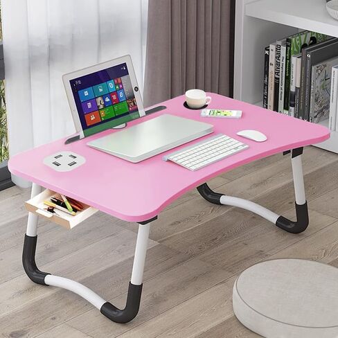 Laptop Table Foldable Lap Desk with 4 USB Charging Ports, Bed Table Tray, Portable Vertical Desk Writing Stand Reading Stand for Bed/Sofa/Work, Reading in Saudi Arabia